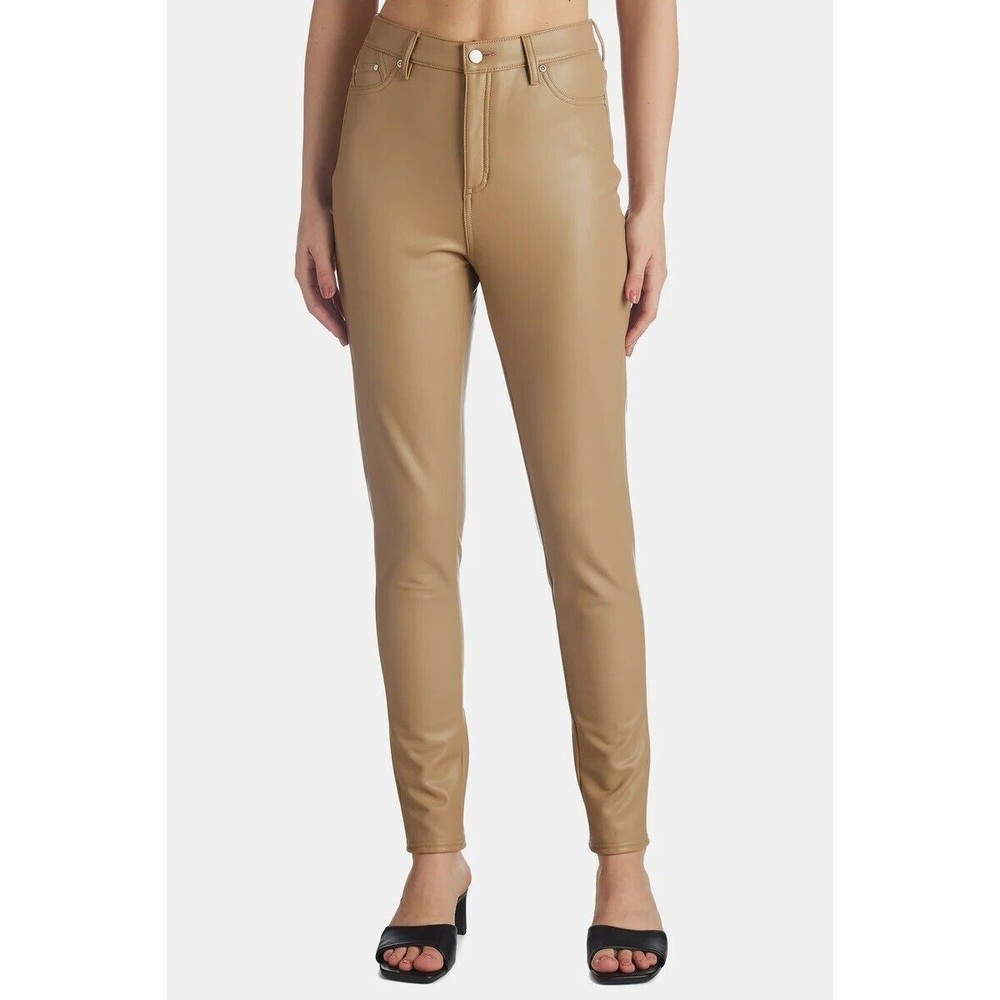 Bagatelle Women's Vegan Faux‎ Leather 5 Pocket Skinny Pants Size XL Camel NWT